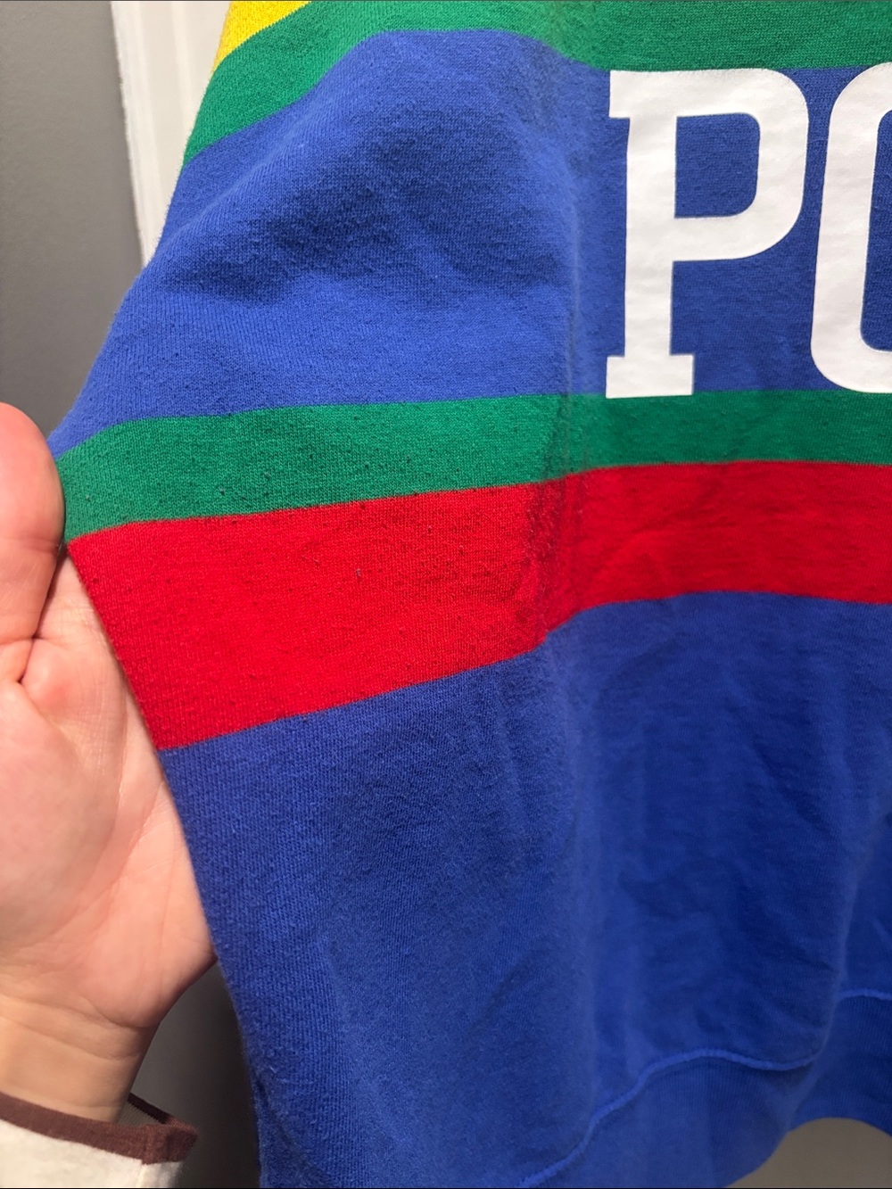 POLO RALPH LAUREN Colorblock stripe polo logo crewneck sweatshirt cotton size XL - Picture 5 of 6